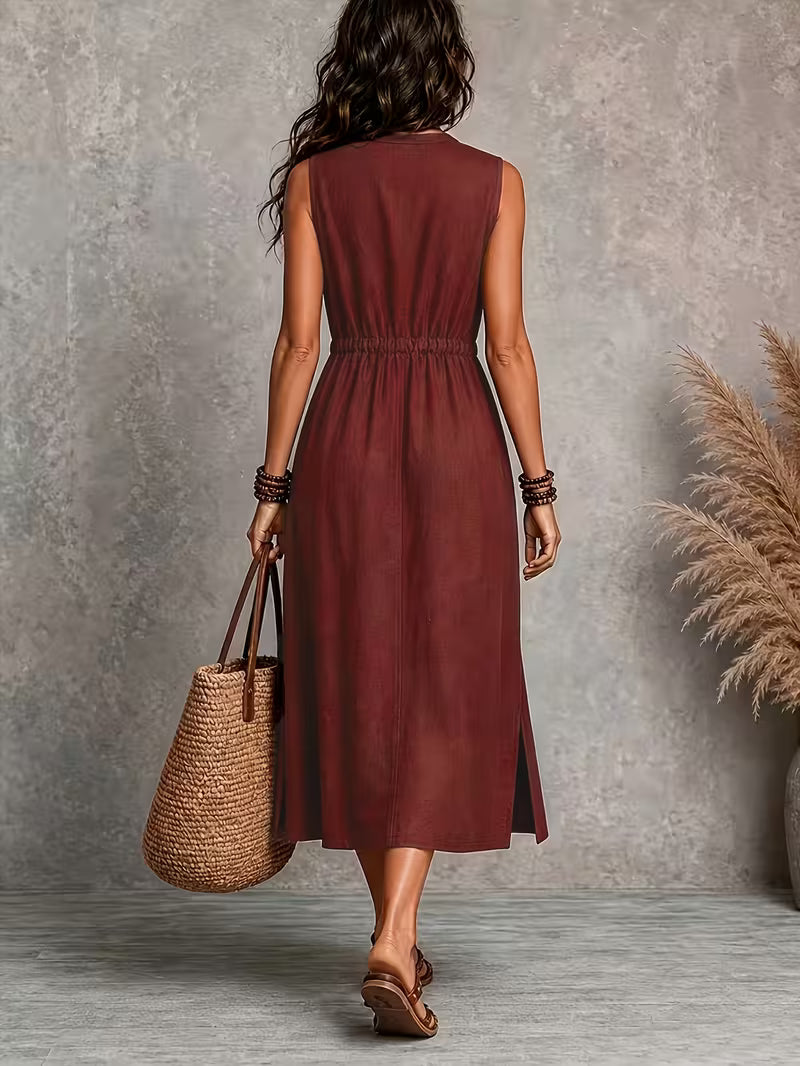 Matilda | Sleeveless Midi Dress with Tie Waist