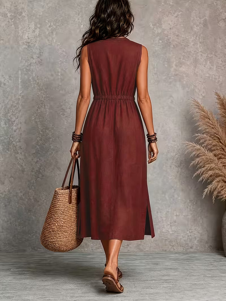 Matilda | Sleeveless Midi Dress with Tie Waist