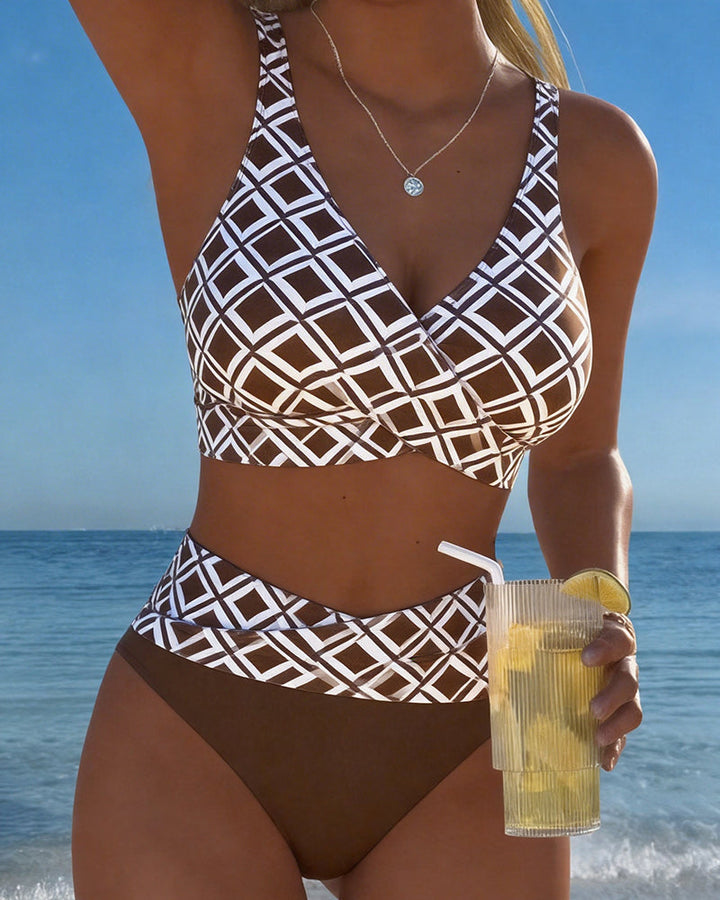 Martina | Checkered bikini with wire-free bra and high-waisted panties