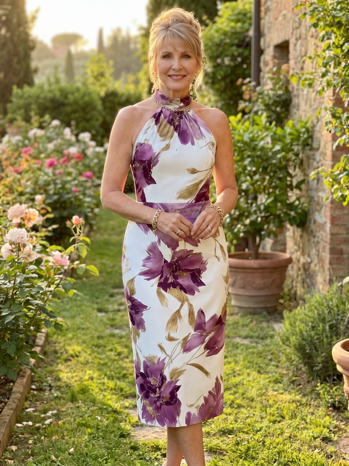 Zinnara | Halterneck Blomstret Midi Kjole
