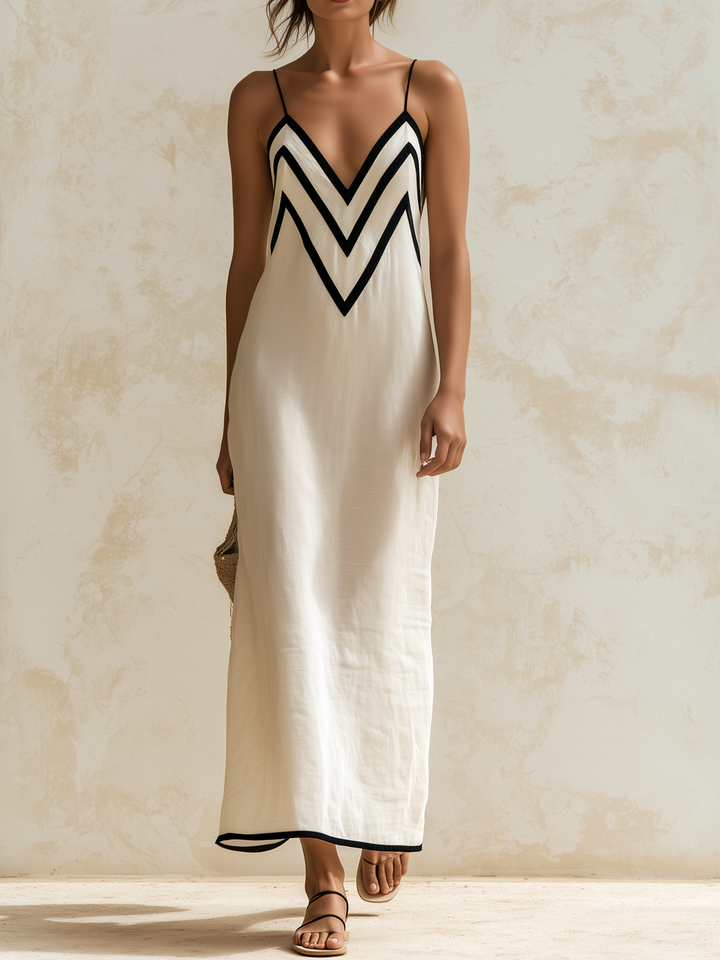 Marisa | Long Contrast Chevron Dress