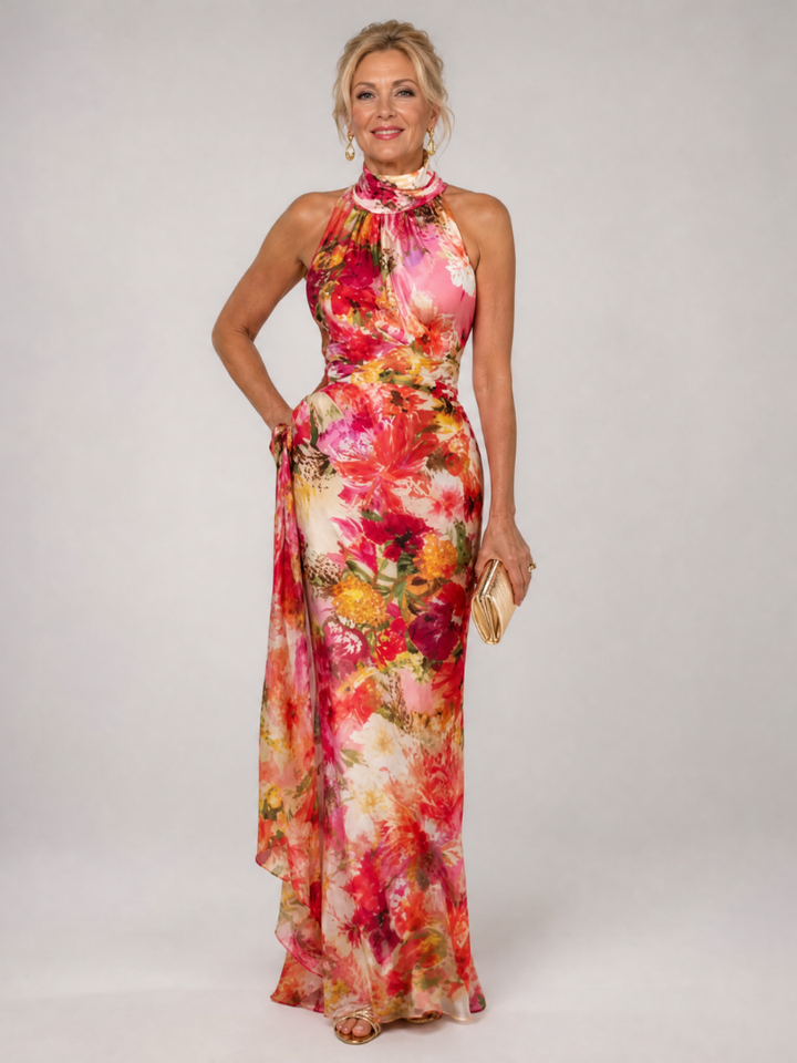 Elisabetta | Halterneck Blomsterprint Maxi Kjole