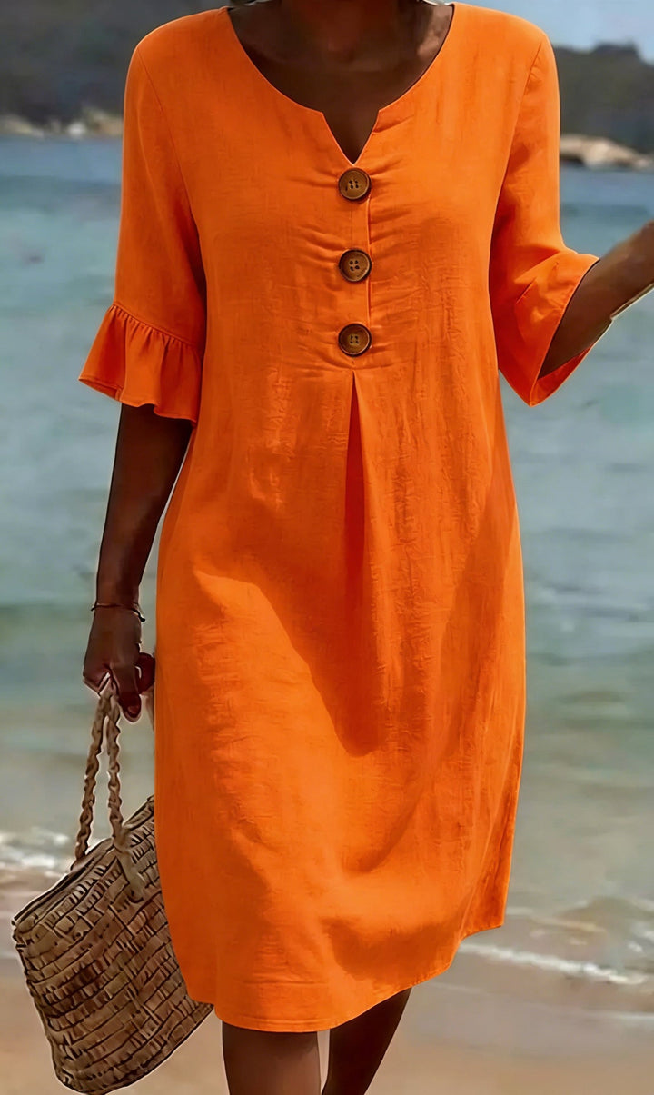 Women's Dress with Button Front and Flutter Sleeves
