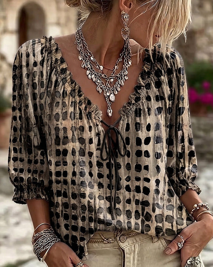 Mila | Boho Print Tie-Neck Blouse