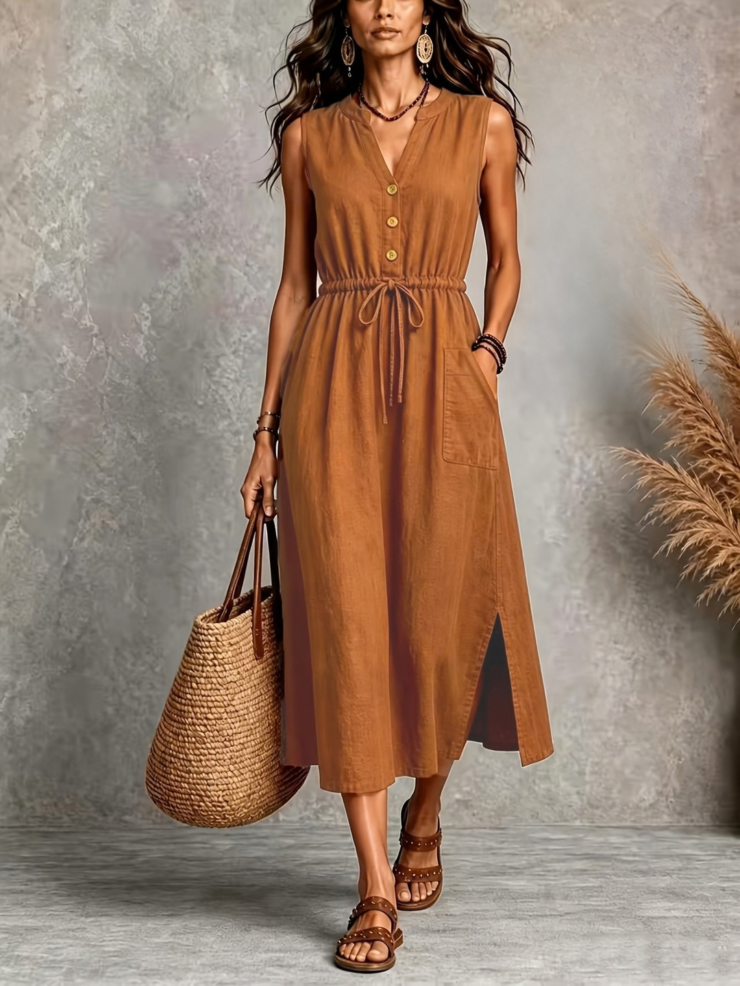 Matilda | Sleeveless Midi Dress with Tie Waist