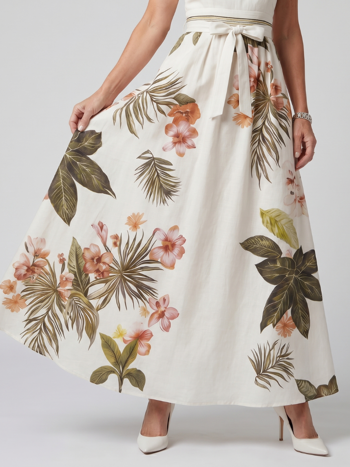 Eng | Draperet Halterneck Botanisk Panel Maxi Kjole