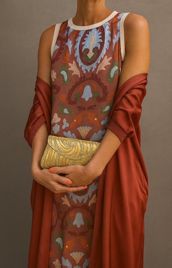 Elina | Printed maxi dress set with matching vest