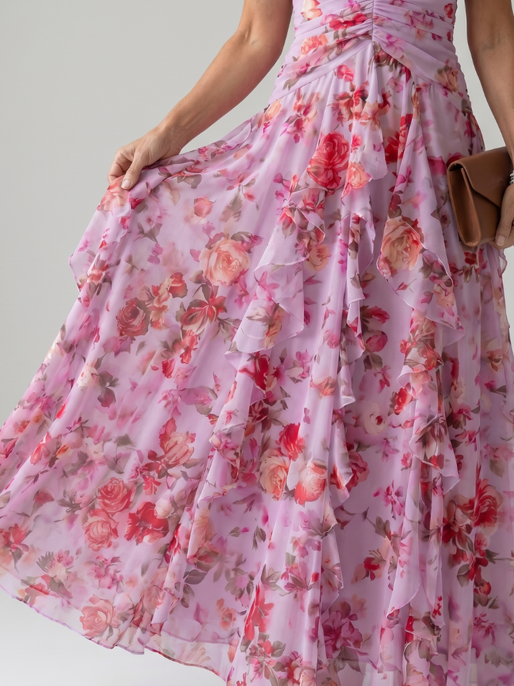 Nori | Halterneck Rynket Bodice Floral Maxi Kjole