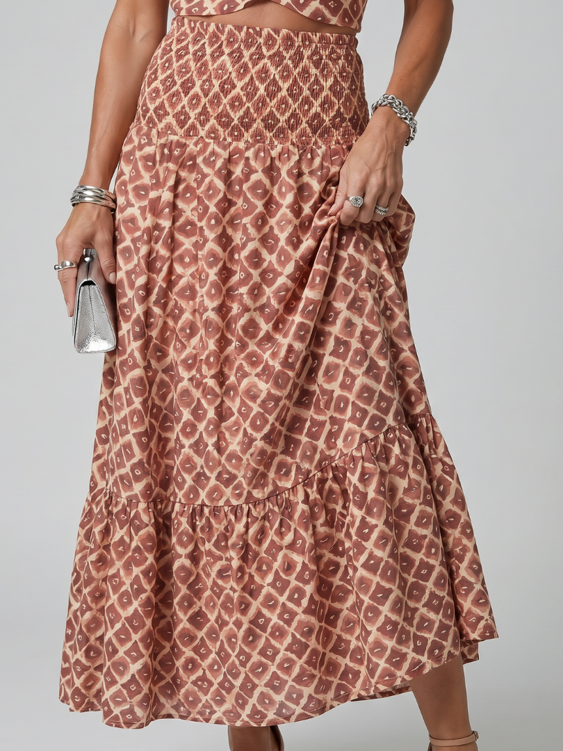 Amira | Kryds Halter Geometrisk Print Udsnit Midi Kjole