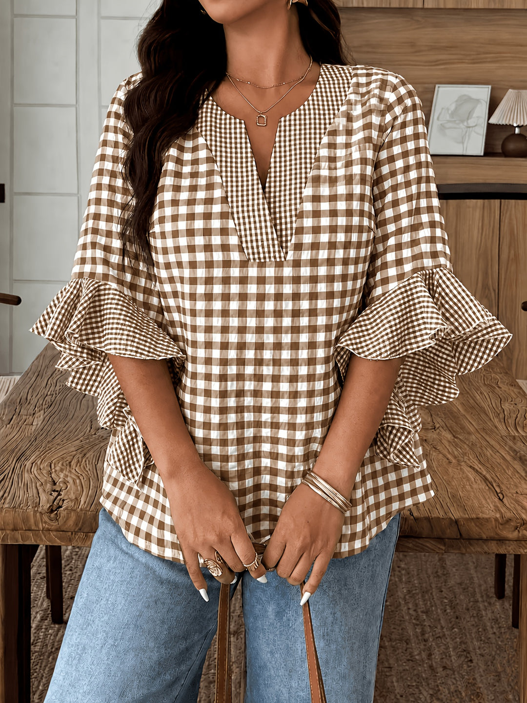 Poppy | Gingham Blouse with Flutter Sleeves