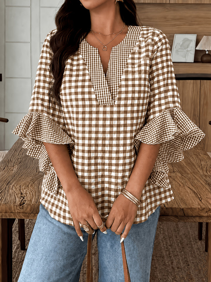 Poppy | Gingham Blouse with Flutter Sleeves