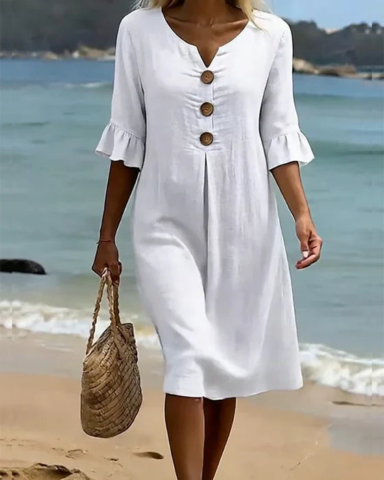Women's Dress with Button Front and Flutter Sleeves