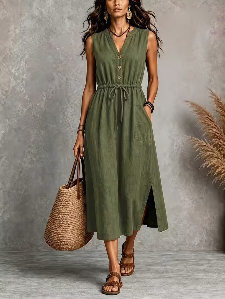 Matilda | Sleeveless Midi Dress with Tie Waist