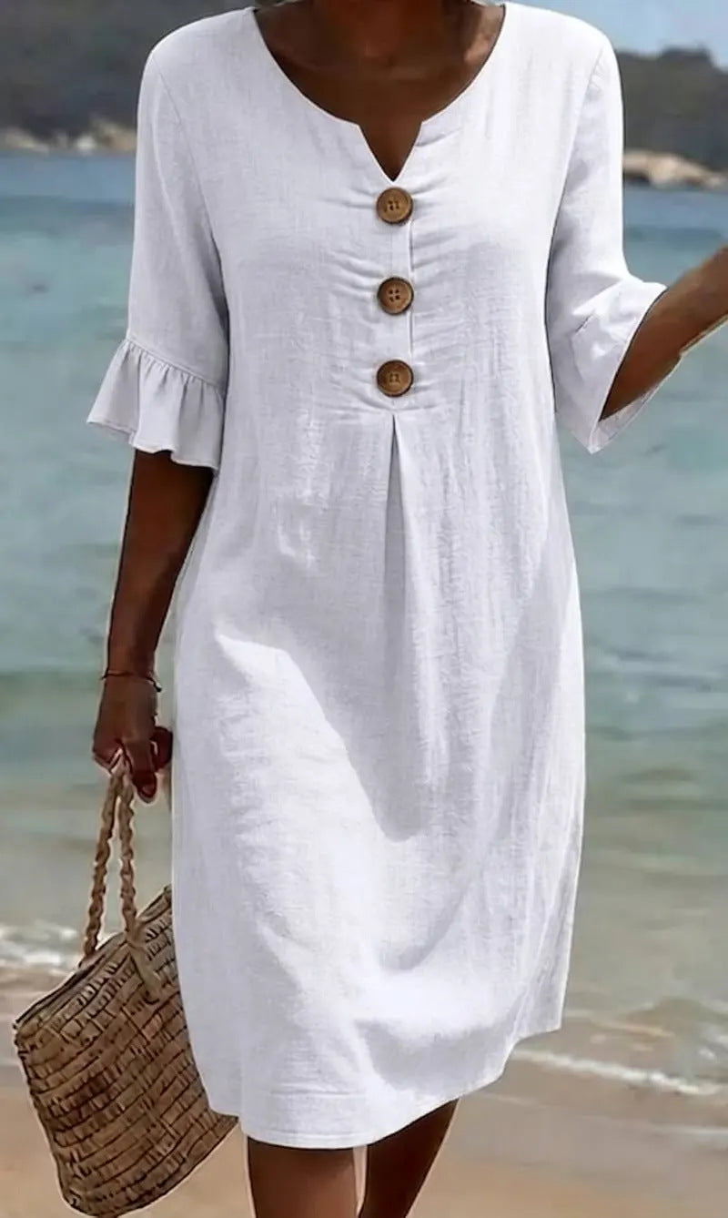 Women's Dress with Button Front and Flutter Sleeves