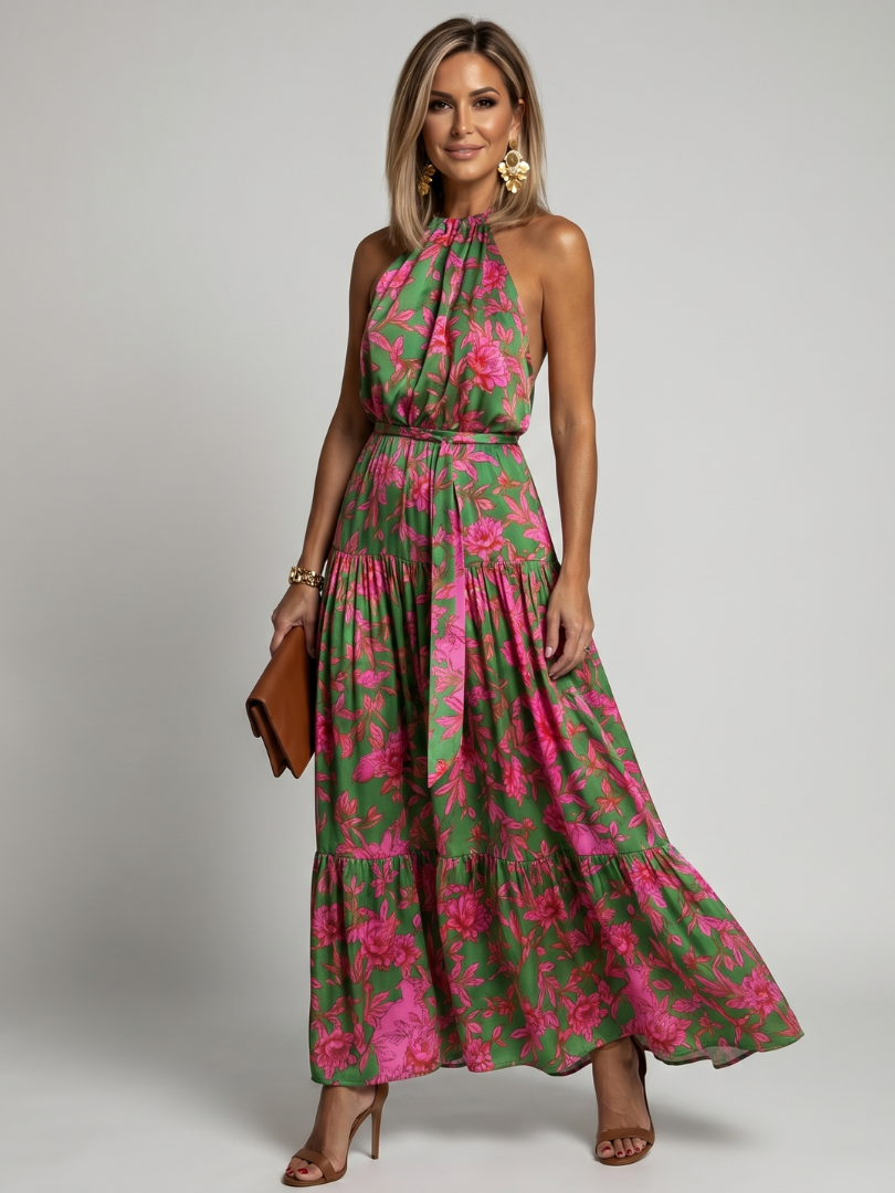 Rowen | Draperet Halter Midi Kjole