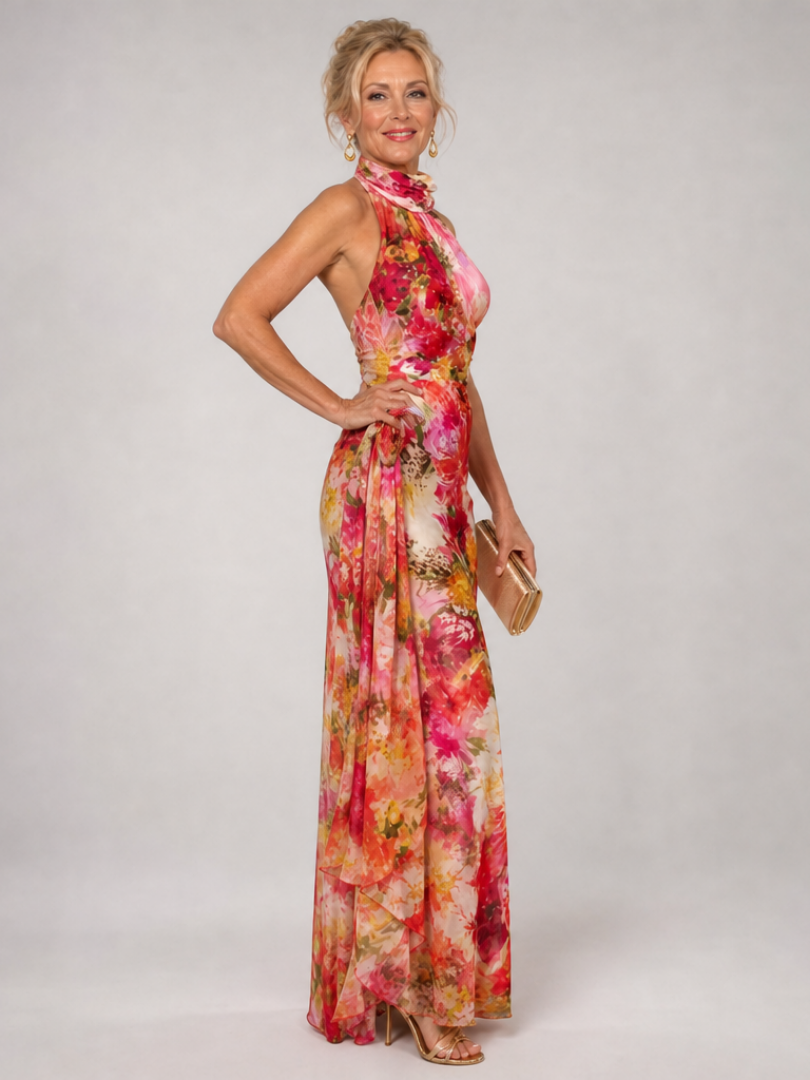 Elisabetta | Halterneck Blomsterprint Maxi Kjole