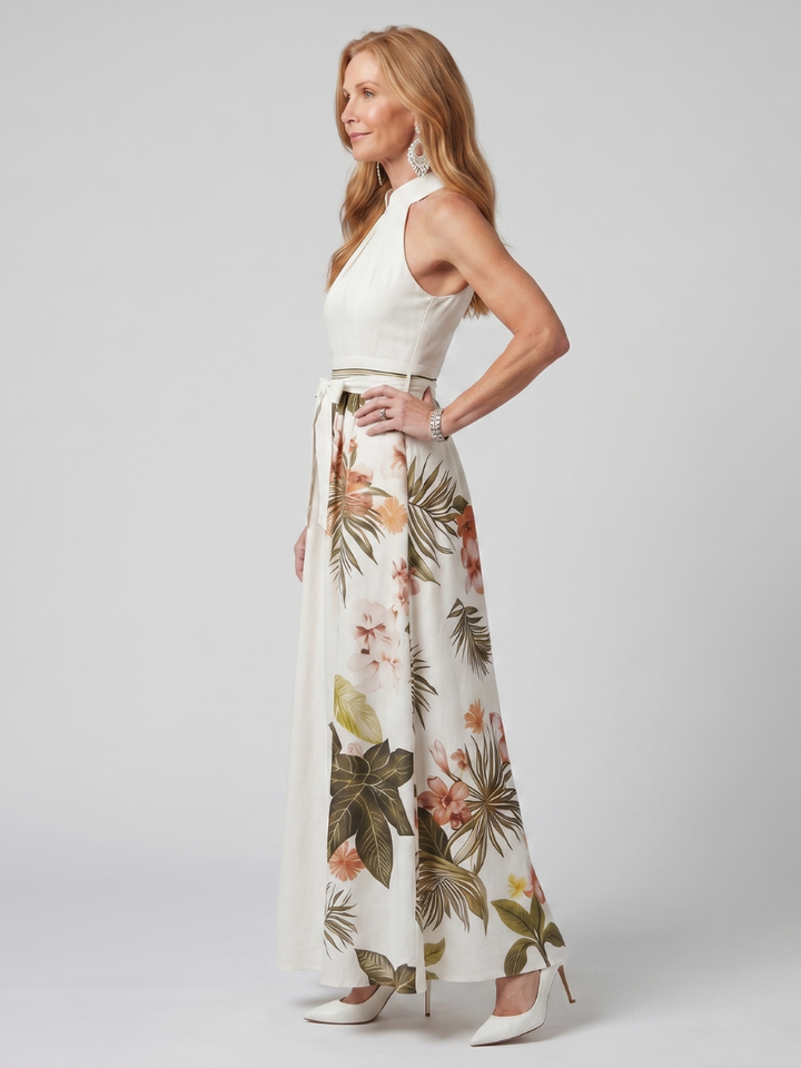 Eng | Draperet Halterneck Botanisk Panel Maxi Kjole