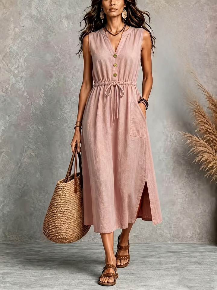 Matilda | Sleeveless Midi Dress with Tie Waist