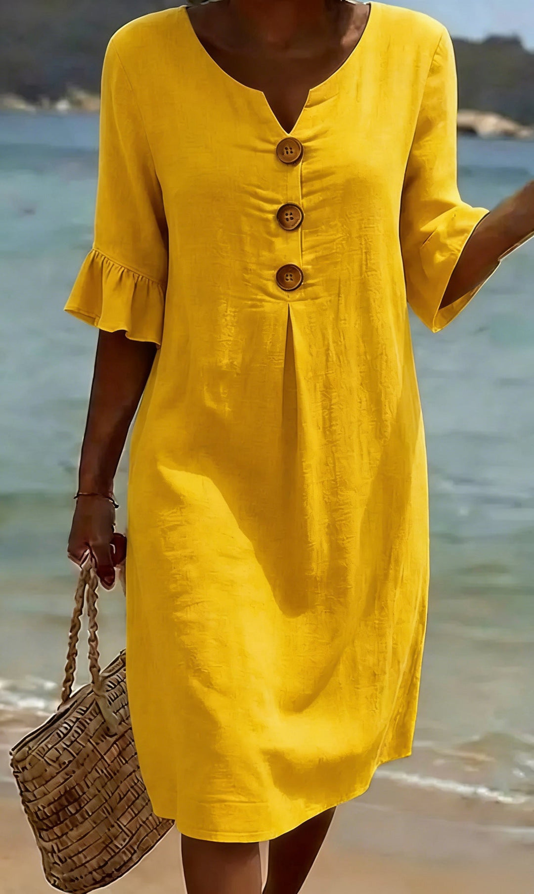 Women's Dress with Button Front and Flutter Sleeves