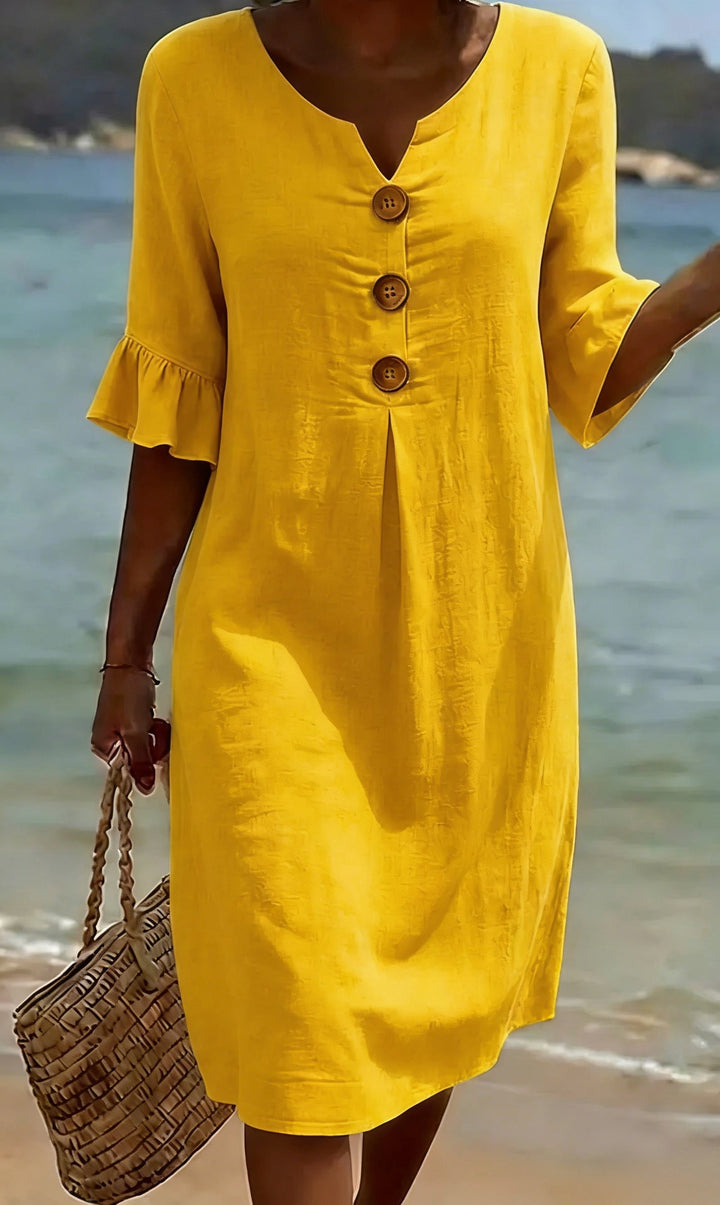 Women's Dress with Button Front and Flutter Sleeves