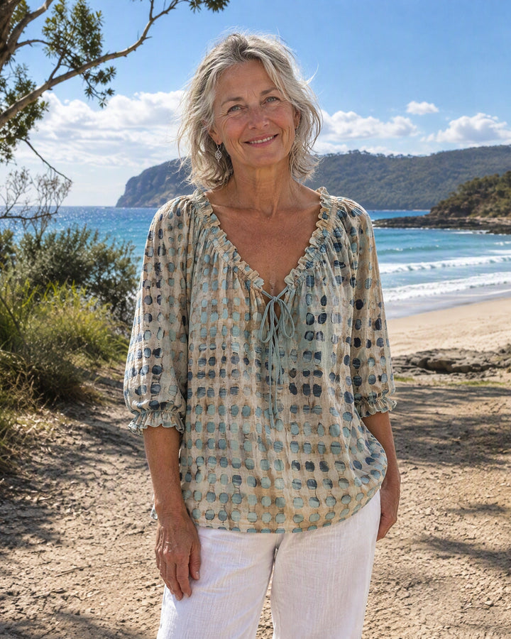 Mila | Boho Print Tie-Neck Blouse