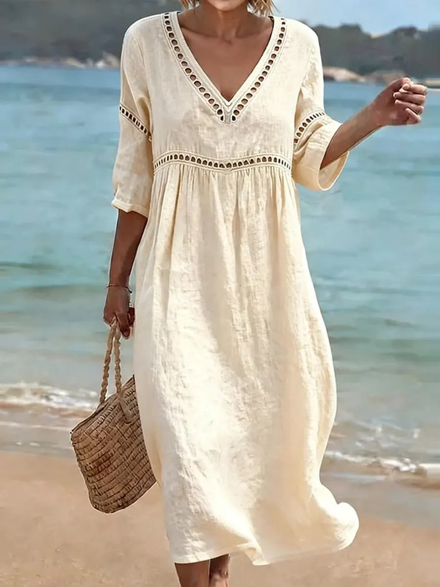 Women's Cotton Dress – V-Neck, Flowing Fit – Ivy & Mae Byron Bay