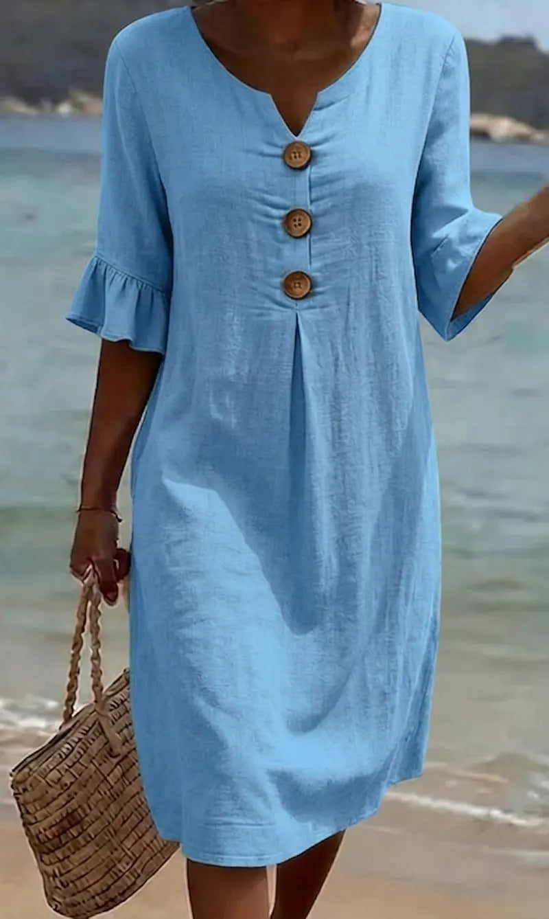 Women's Dress with Button Front and Flutter Sleeves