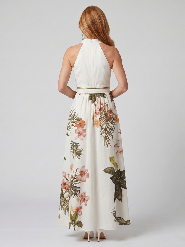 Eng | Draperet Halterneck Botanisk Panel Maxi Kjole