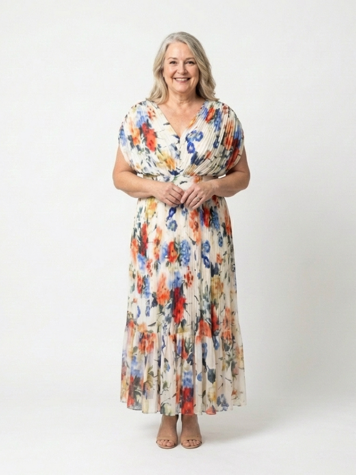 Savannah | Short Sleeve Pleated Floral Midi Dress