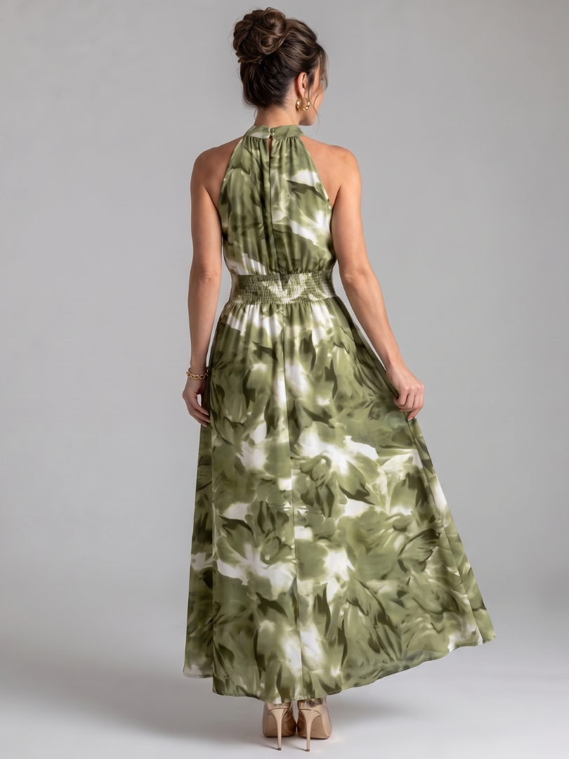 Olivia | Samlet Talje Abstrakt Print Midi Kjole