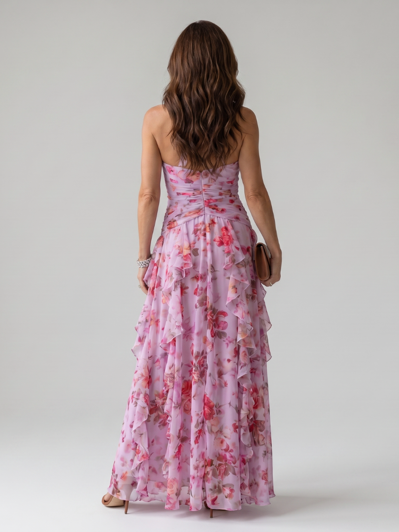 Nori | Halterneck Rynket Bodice Floral Maxi Kjole