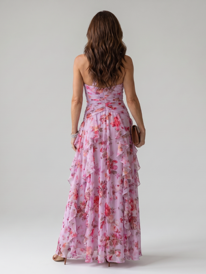Nori | Halterneck Rynket Bodice Floral Maxi Kjole