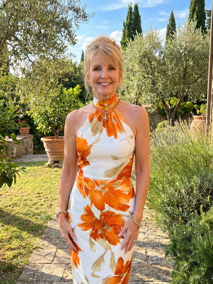 Zinnara | Halterneck Blomstret Midi Kjole