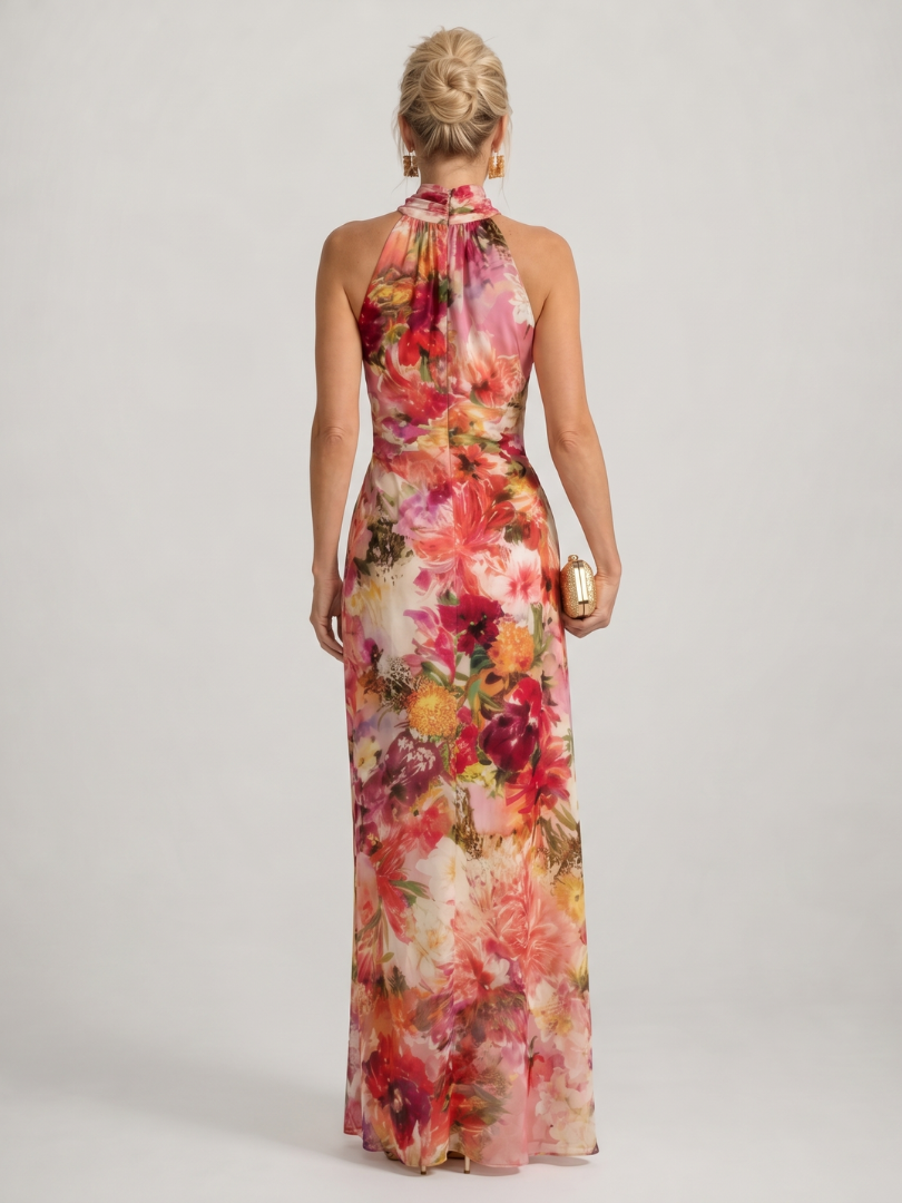 Elisabetta | Halterneck Blomsterprint Maxi Kjole