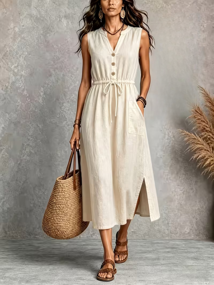 Matilda | Sleeveless Midi Dress with Tie Waist