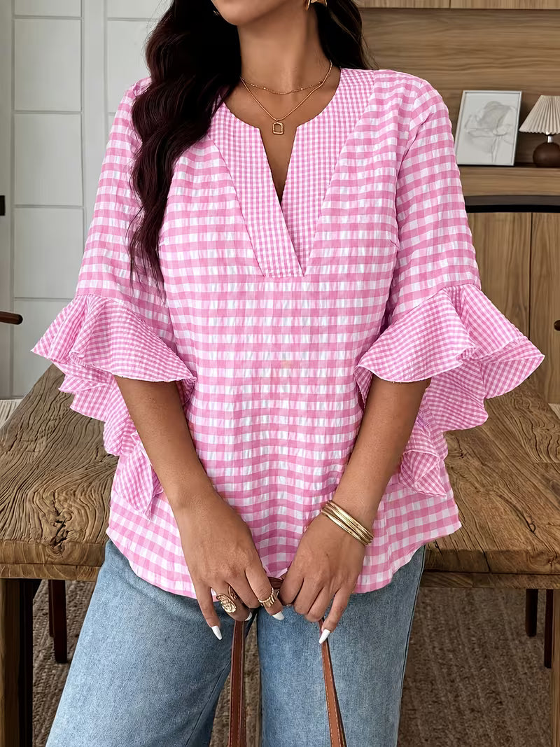 Poppy | Gingham Blouse with Flutter Sleeves