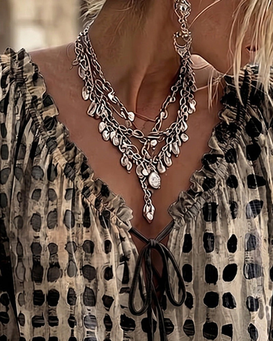 Mila | Boho Print Tie-Neck Blouse