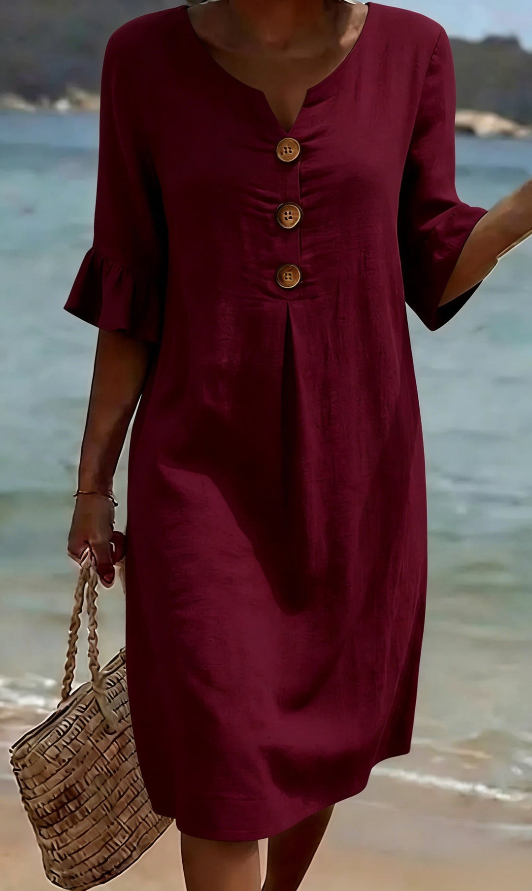 Women's Dress with Button Front and Flutter Sleeves