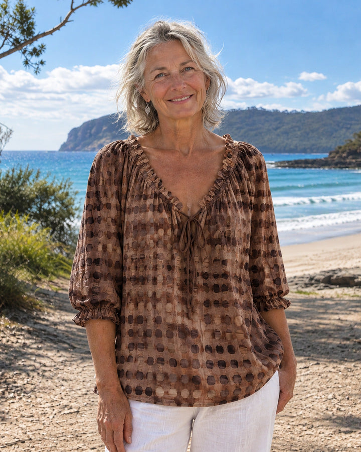 Mila | Boho Print Tie-Neck Blouse