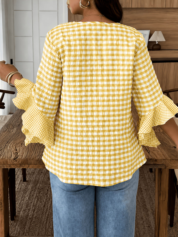 Poppy | Gingham Blouse with Flutter Sleeves