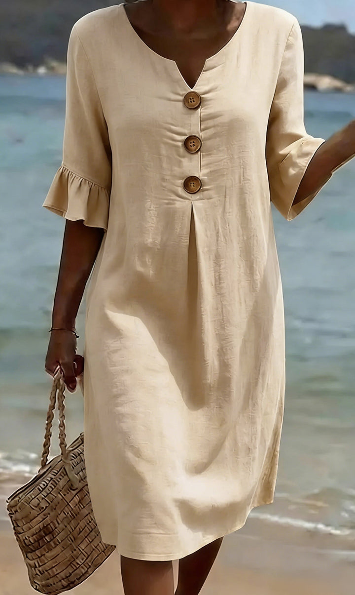 Women's Dress with Button Front and Flutter Sleeves