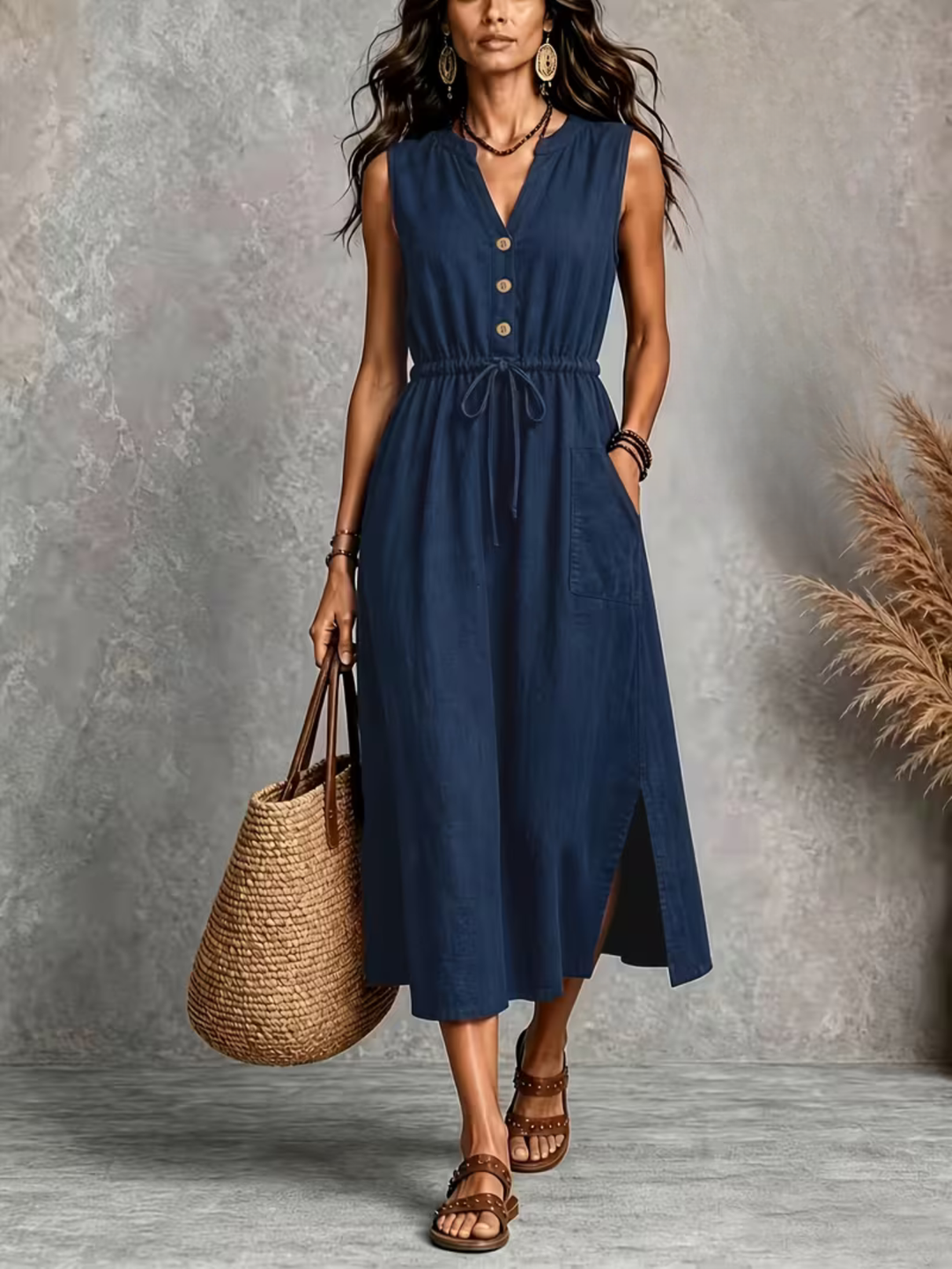 Matilda | Sleeveless Midi Dress with Tie Waist