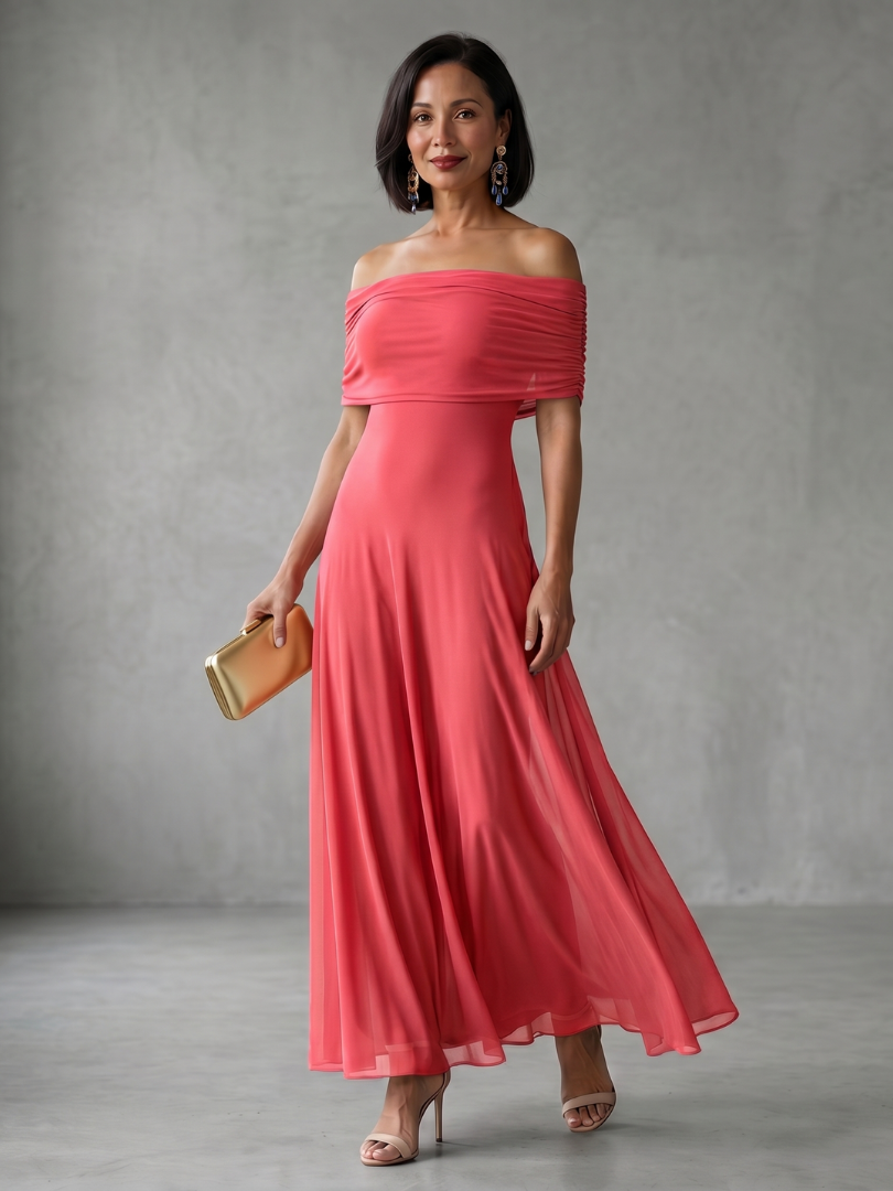 Juni | Off Shoulder Draped Midi Kjole