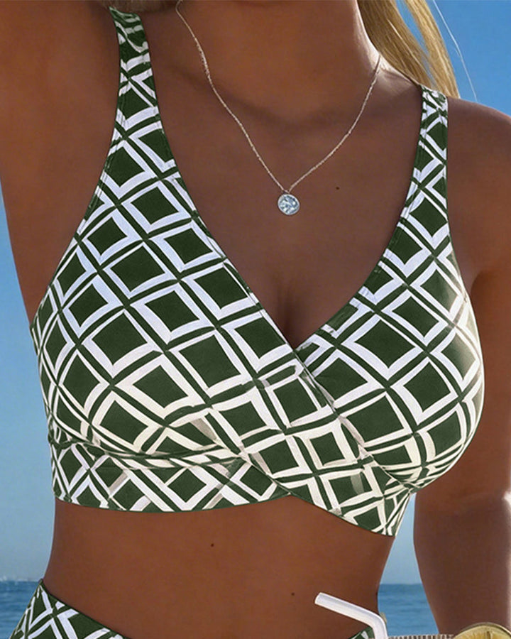 Martina | Checkered bikini with wire-free bra and high-waisted panties