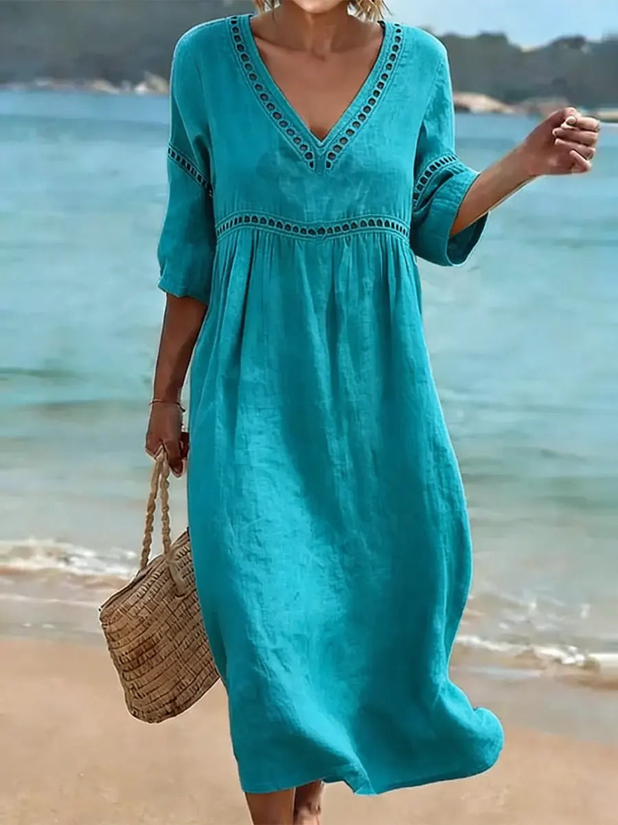 Women's Cotton Dress – V-Neck, Flowing Fit – Ivy & Mae Byron Bay