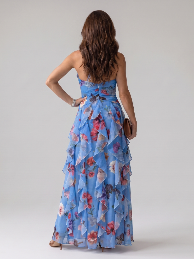 Nori | Halterneck Rynket Bodice Floral Maxi Kjole