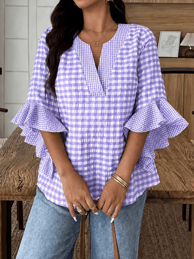 Poppy | Gingham Blouse with Flutter Sleeves