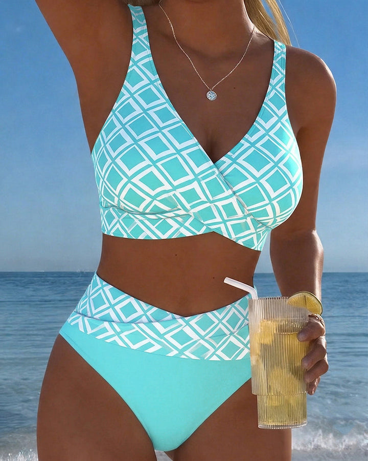 Martina | Checkered bikini with wire-free bra and high-waisted panties