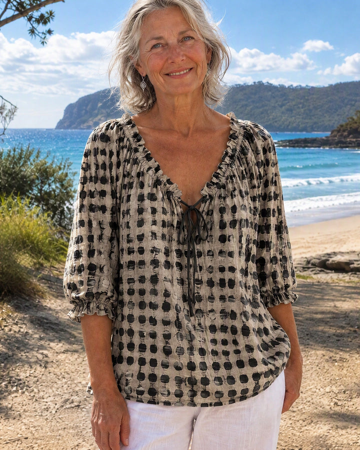 Mila | Boho Print Tie-Neck Blouse