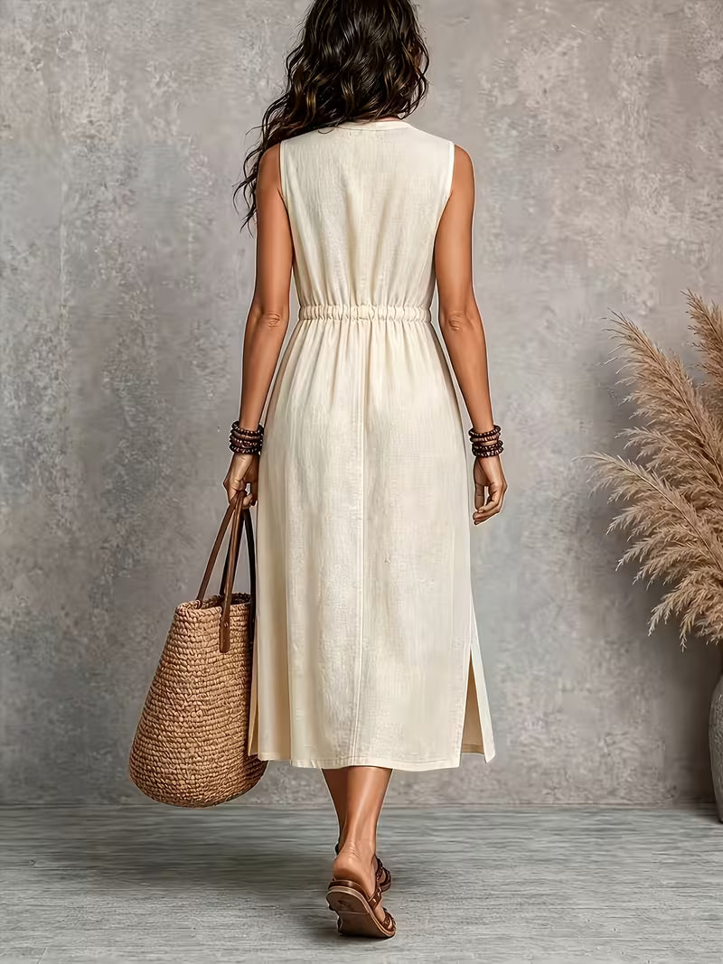 Matilda | Sleeveless Midi Dress with Tie Waist